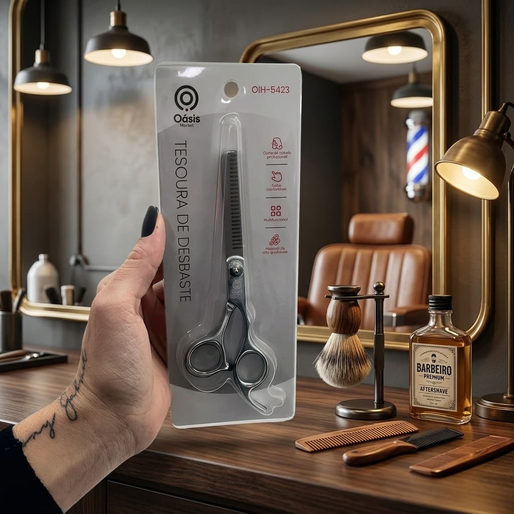 Tesoura Para Desbastar Cabelo Aço Inox Cabo Ergonômico Facilidade Para Reduzir Volume Do Cabelo