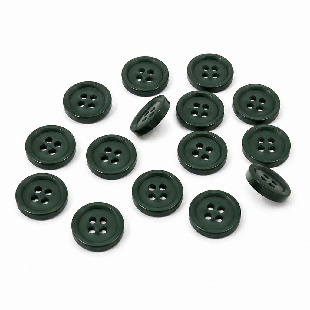 Kit 10 Botões Redondo Verde Escuro 4 Furos 1,2cm x 2mm