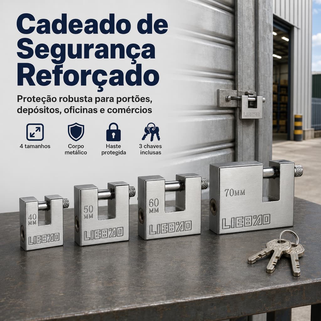 Cadeados Reforçados Com 3 Chaves Antimpacto Antialavanca Alta Segurança 40 50 60 70mm para Portão Corrente Motos Casa