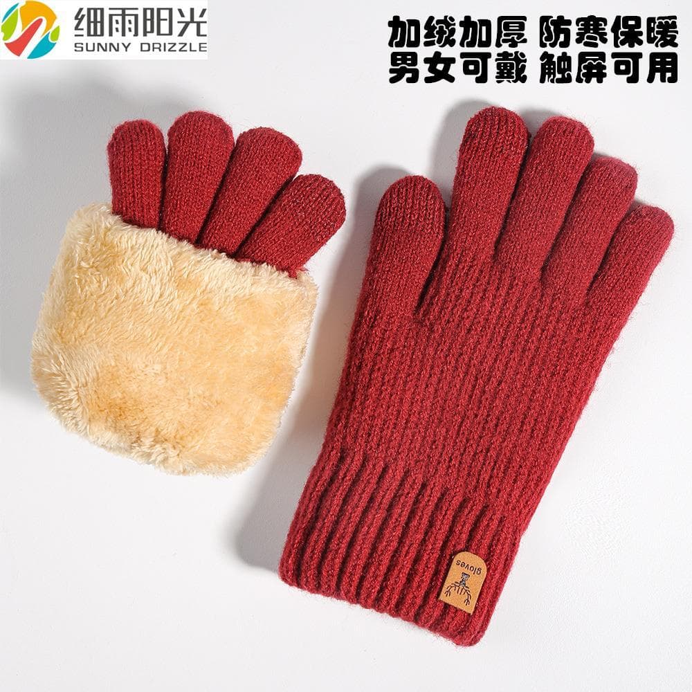 W luvas de inverno escovado engrossado tela sensível ao toque luvas de malha mulheres ciclismo lã vermelha luvas à prova