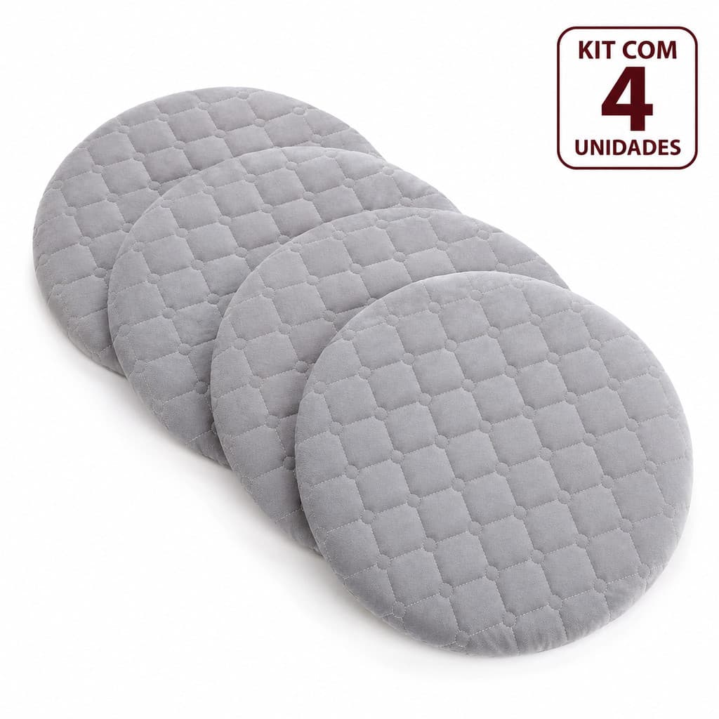 Kit 4 Capa Banqueta Veludo Holandês Espuma Elástico Prateado