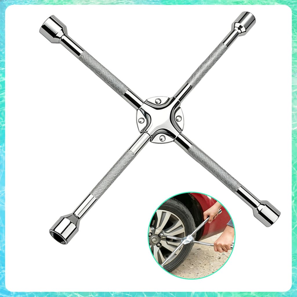 Chave de Roda Cruz 50cm em Aço Carbono Reforçado, 17/19/21/23mm para Carro, Caminhão, Trator e Troca de Pneus