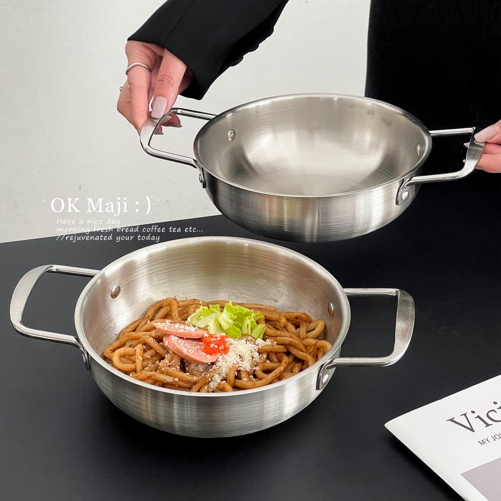 Pote de macarrão instantâneo de aço inoxidável estilo coreano Comida para uma pessoa Panela quente doméstica Panela espe