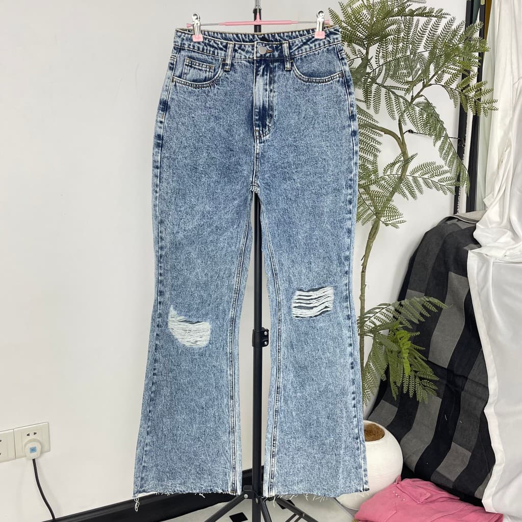 Americano Retro rasgado Micro-ripped Jeans feminino Design cintura alta magro-ajuste mais magro olhar calças casuais cal