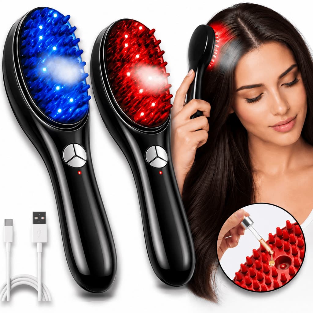 Escova Massageadora com Laser 2 em 1 Tratamento Capilar Antiqueda Equipamento Massageador De Couro Cabeludo E Cabelo