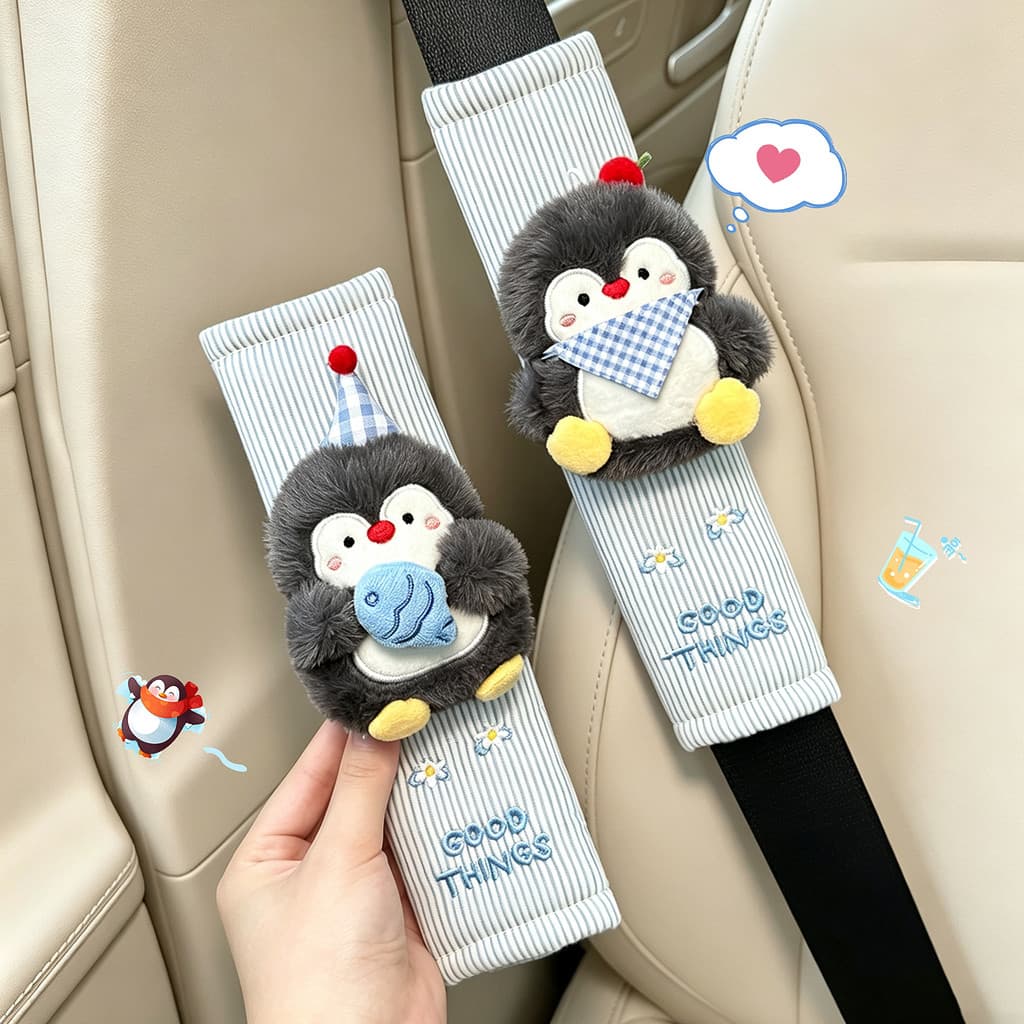 Cura dos desenhos animados pinguim cinto de segurança do carro capa de ombro bonito pelúcia Anti-desgaste decoração Inte