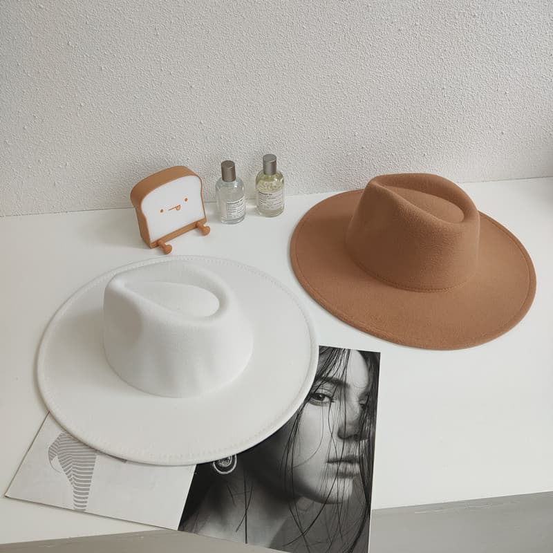 Dongdaemun branco falso lã Jazz chapéu feminino outono inverno estilo Retro britânico rua tiro panamá aba grande chapéu