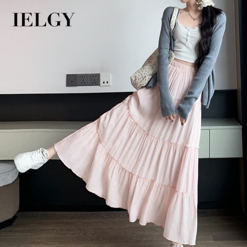 IELGY Saia feminina verão cintura alta grande saia Swing a linha guarda-chuva saia longa saia bolo