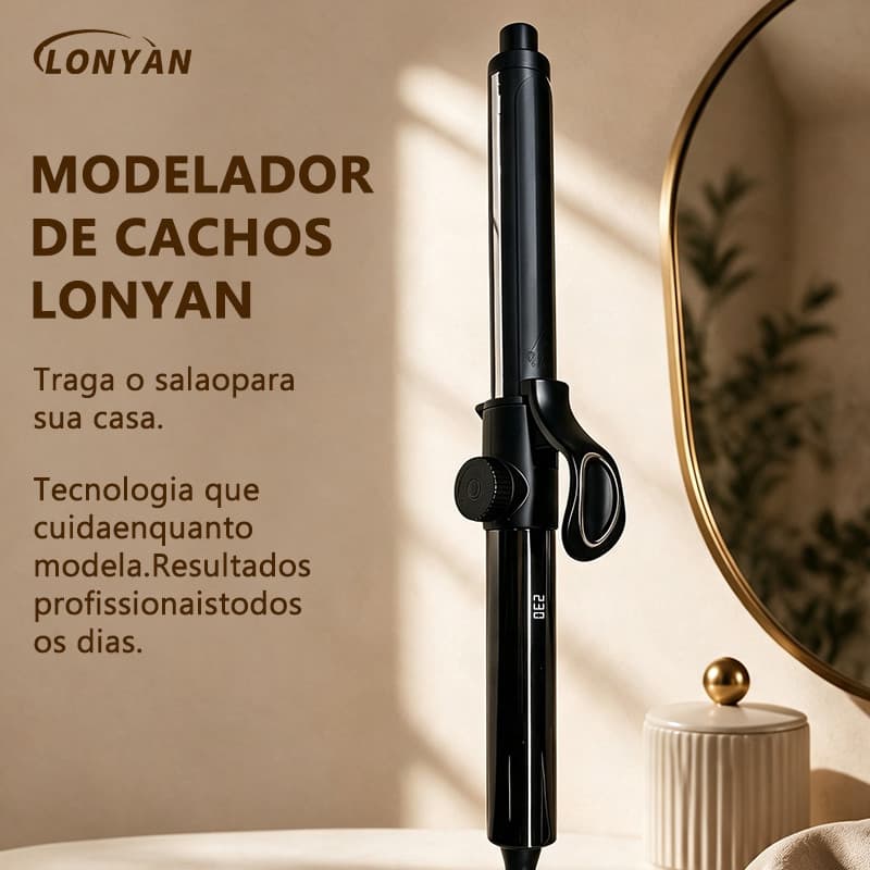 Modelador de Cachos Profissional Bivolt 127V 220V 25MM Babyliss 5 Temperaturas Íons Negativos LCD Cerâmica