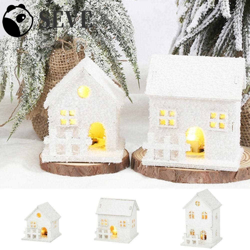 Casa Com Luz LED De Natal SEVE , Mini Castelo Brilhante De Floco De Neve , Mesa Branca Luminosa Criativa