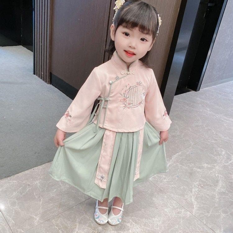Hanfu meninas traje antigo crianças primavera outono terno melhorado estilo chinês moda vestido manga longa Super fada j