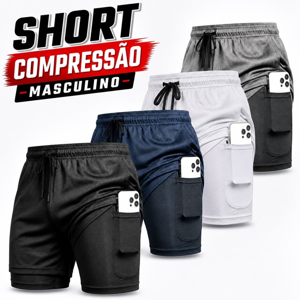 Short Compressão Short 2 em 1 Dryfit Academia Masculino Esporte Bermuda Treino Masculina