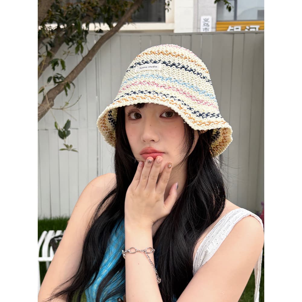Estilo coreano contraste cor listrado balde chapéu feminino verão protetor solar chapéu de sol pequeno rosto dobrável Al
