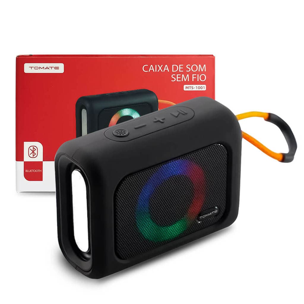 Caixa de Som Portátil Bluetooth C/ LED USB SD Recarregável Potente Preto Oferta