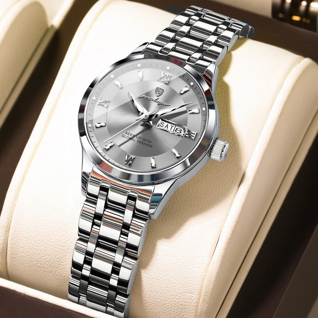 POEDAGAR 503 Relógio feminino de quartzo com pulseira de aço inoxidável à prova d'água relógio feminino luminoso