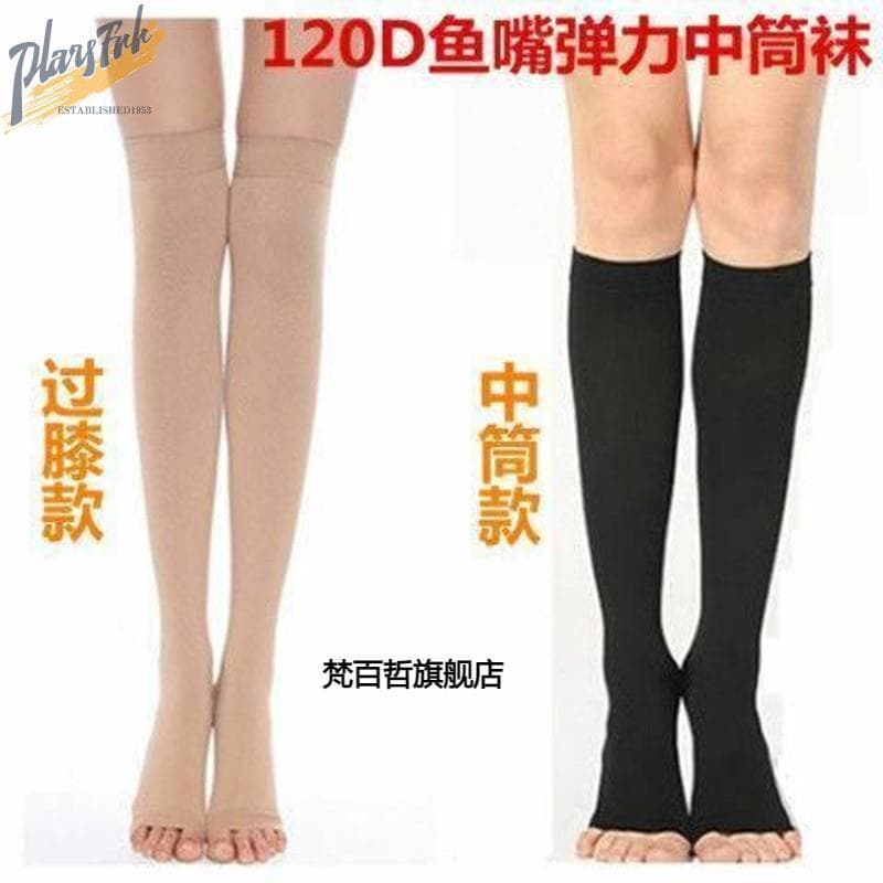 Primavera outono Mid-Tube dedo do pé aberto protetor solar meias femininas Anti-gancho mercerizado pernas Plus Size boca