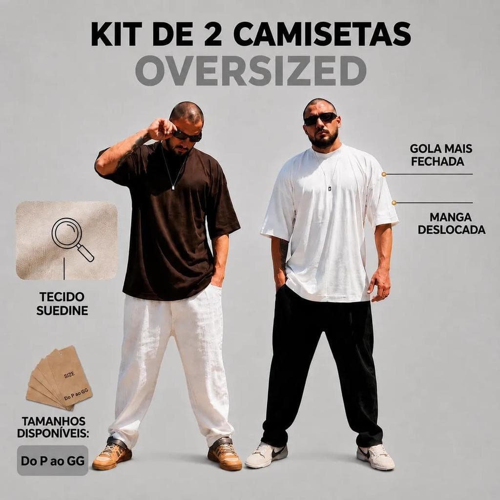 Kit 2 Camisetas Oversized Suedine Masculina Básica Premium