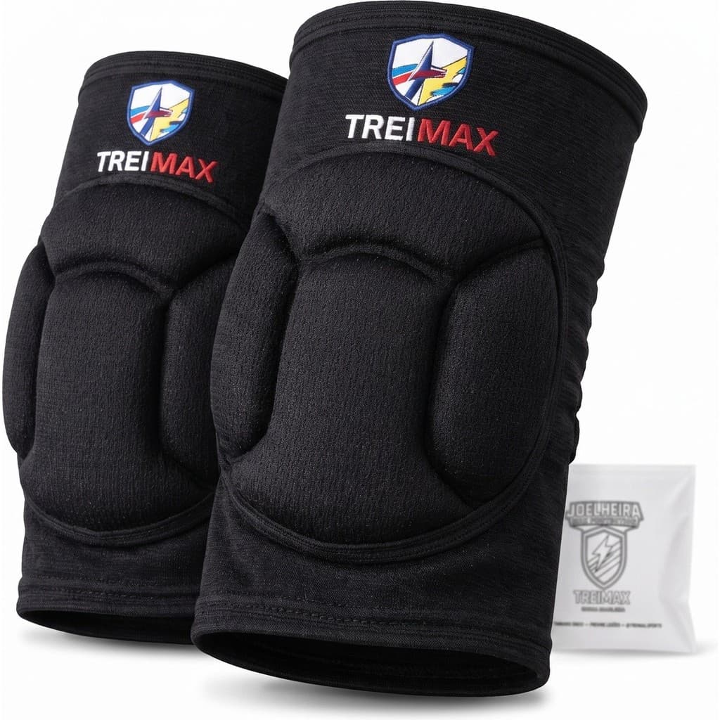 Joelheira Premium Vôlei Anti Impacto Acolchoamento Anatômico Com Bag Treimax Sports Esportes Dança Futsal Par