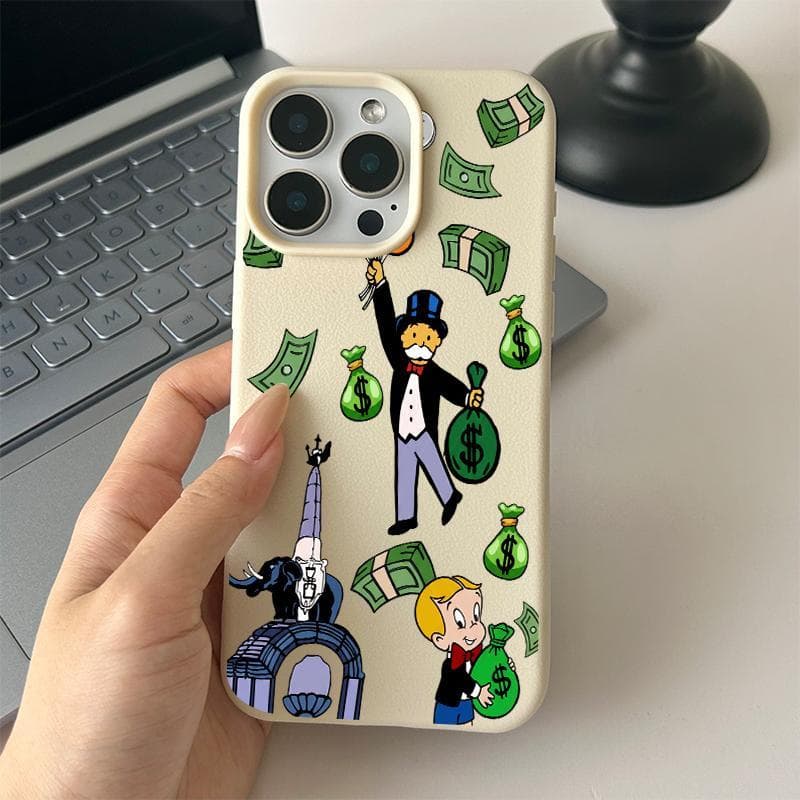 Capa para iPhone 11 12 13 14 15 16 17 Pro Max XS Max Capa para celular Com personagens com dinheiro e sacolas de moeda