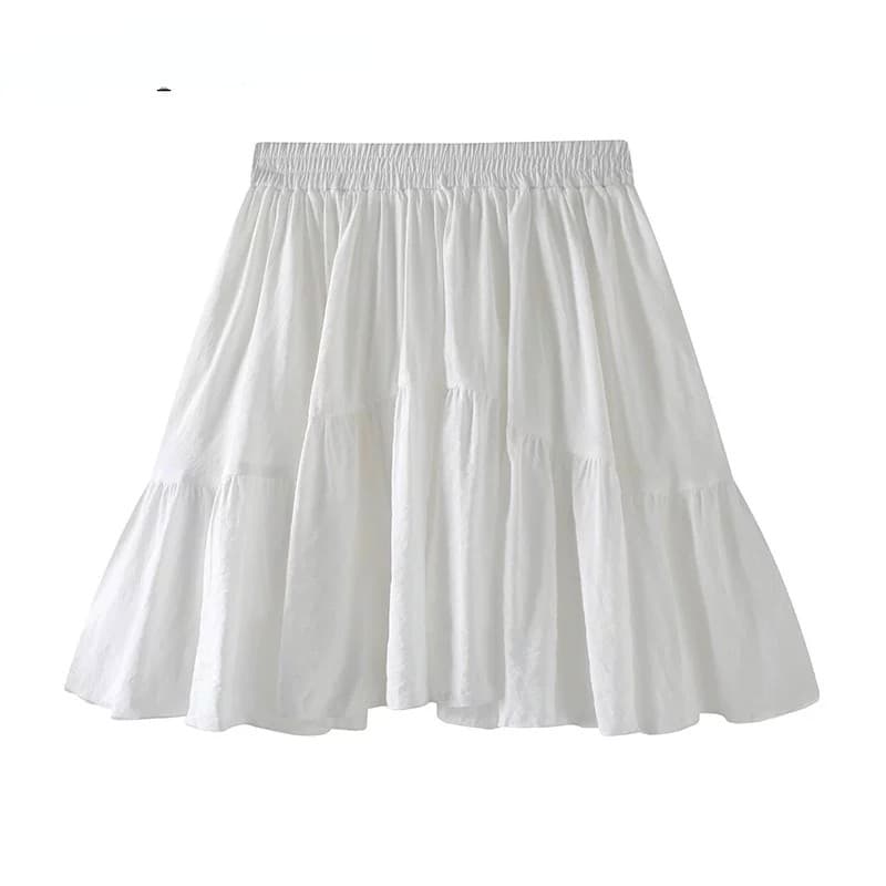 8-12 saia feminina verão novo estilo branco Ballet saia cor sólida doce saia de cintura alta A linha saia mais magro olh
