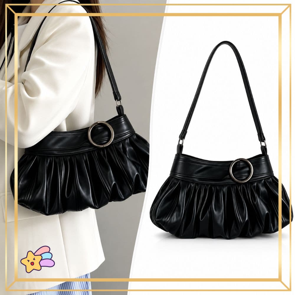 Bolsa De Ombro PETS1 , Macia De PU De Grande Capacidade Nas Axilas Preta Em Nuvem Franzida Estilo Y2K