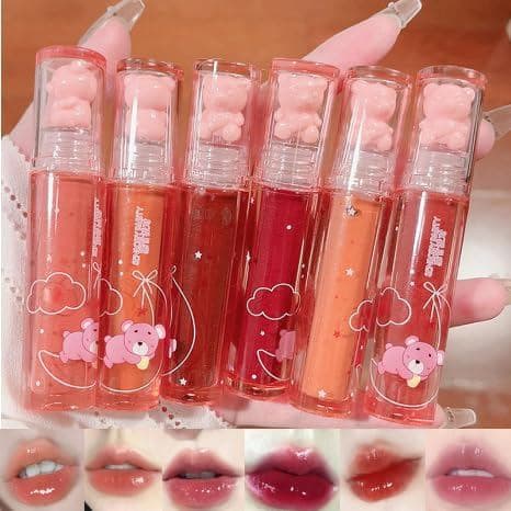 Conjunto de 6 Cores de Brilho Labial Bear - Batom Jelly & Tintura Labial Volumizadora, Brilho Labial Hidratante, à Prova