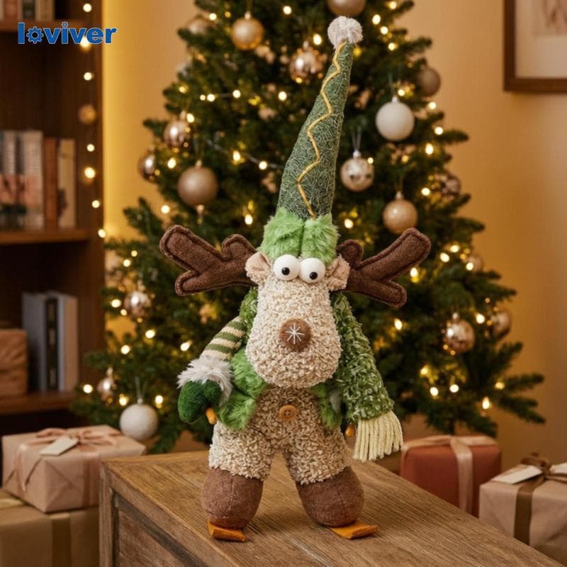 Boneco De Neve Verde De Pelúcia Macio , Boneca De Rena Com Lenço Listrado Para Decoração De Cabine De Mesa De Lareira De