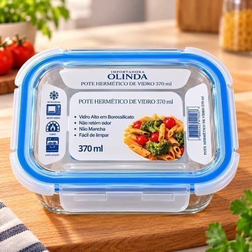 Pote Vidro Retangular Hermético 370ml Vedação Eficiente Armazenamento Compacto Durável