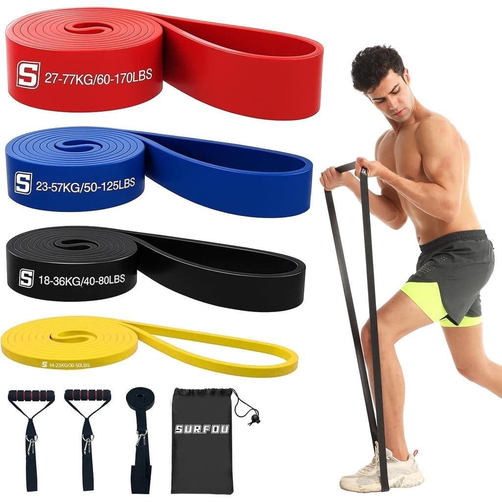 Faixa de Resistência Elástica SURFOU com 4 níveis de resistência, equipada com uma âncora de porta, 2 alças, bolsa de ar