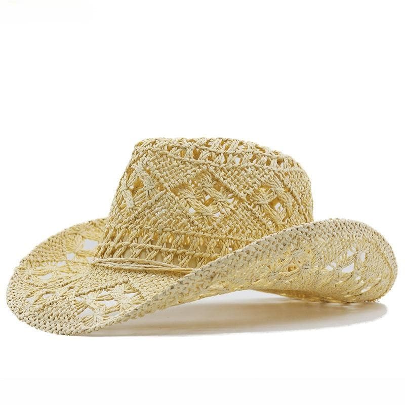 Chapéu De Cowboy Ao Ar Livre Masculino Feminino Tecido À Mão Chapéus De Palha Ocidental Aba Larga Praia Jazz Boné Sol