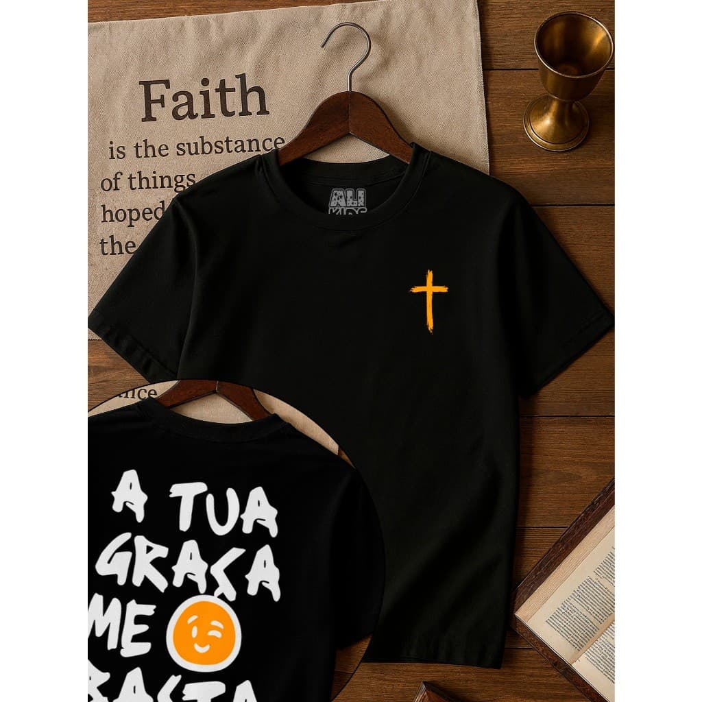 Camiseta Camisa Algodão Gospel Juvenil e Infantil Menino Menina 2 ao 16 anos A tua graça me basta