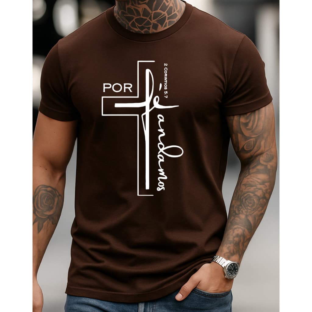 Camiseta Premium Por Fe andamos 100% Algodão Fé Religiosa Gospel Envio Imediato