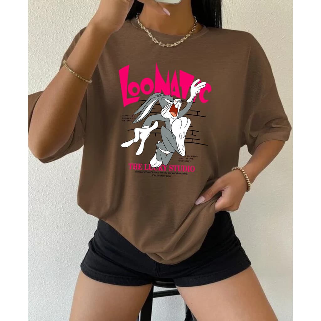 Camiseta Camisa T- Shirt Feminina Loonatic Pernalonga Oversized  Academia Blusão Fitness Moda Gym