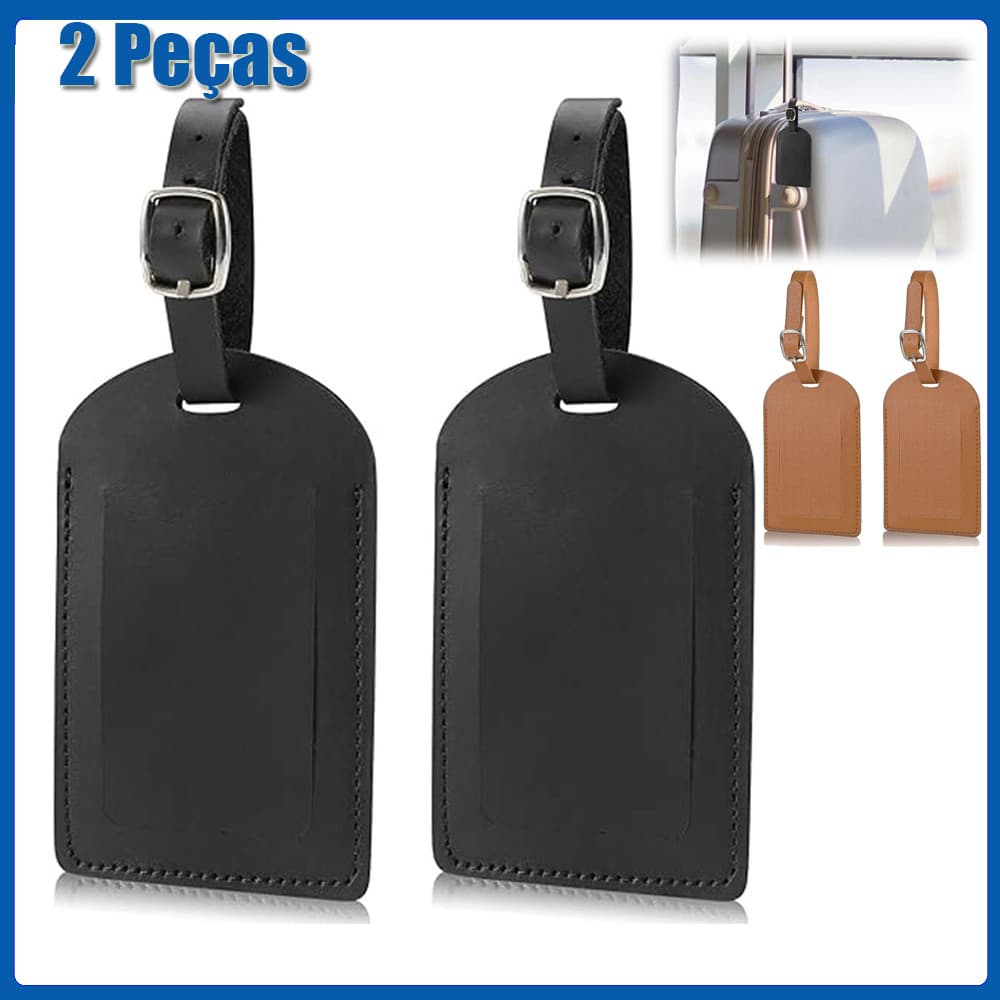 Kit 2 Tag Identificador de Mala em Couro PU