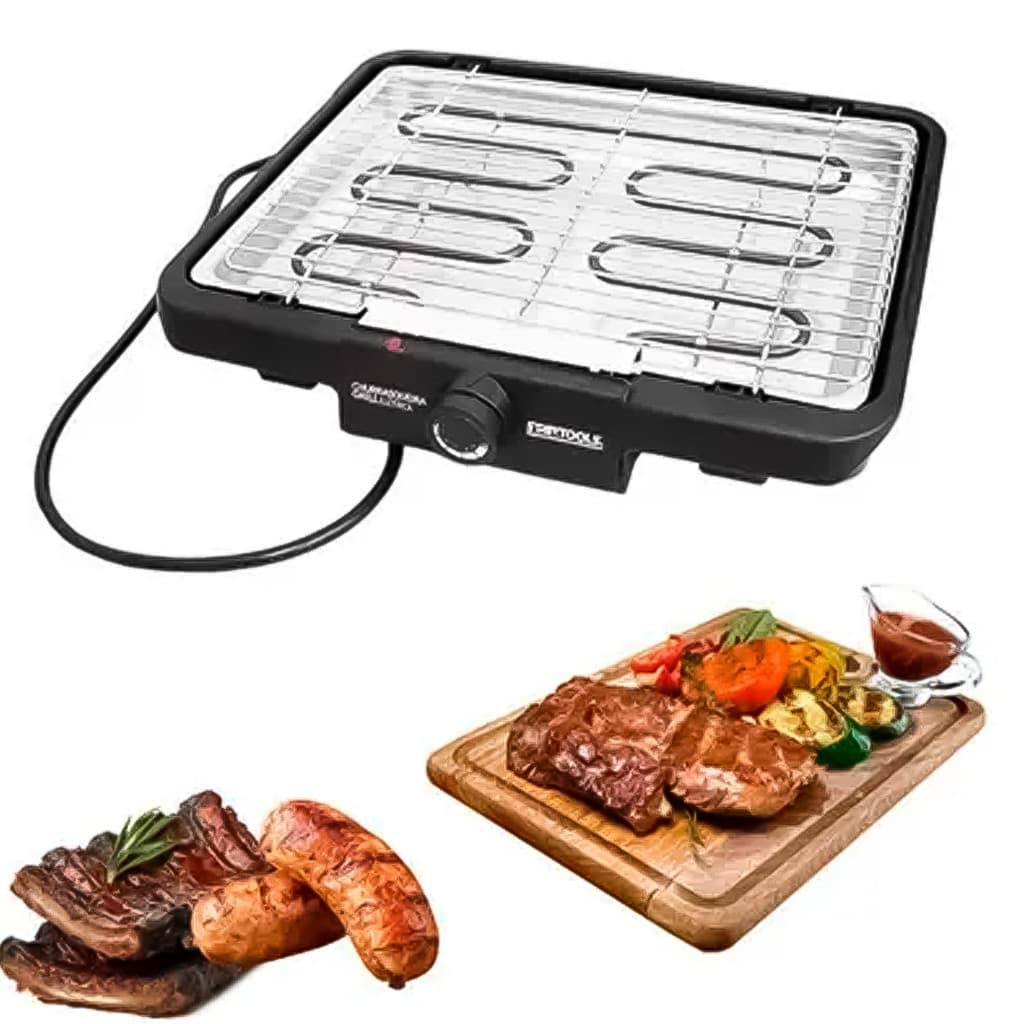 Churrasqueira Elétrica Grill Startools 2000W Preta – 127V ou 220V – Compacta e Portátil Sem Fumaça