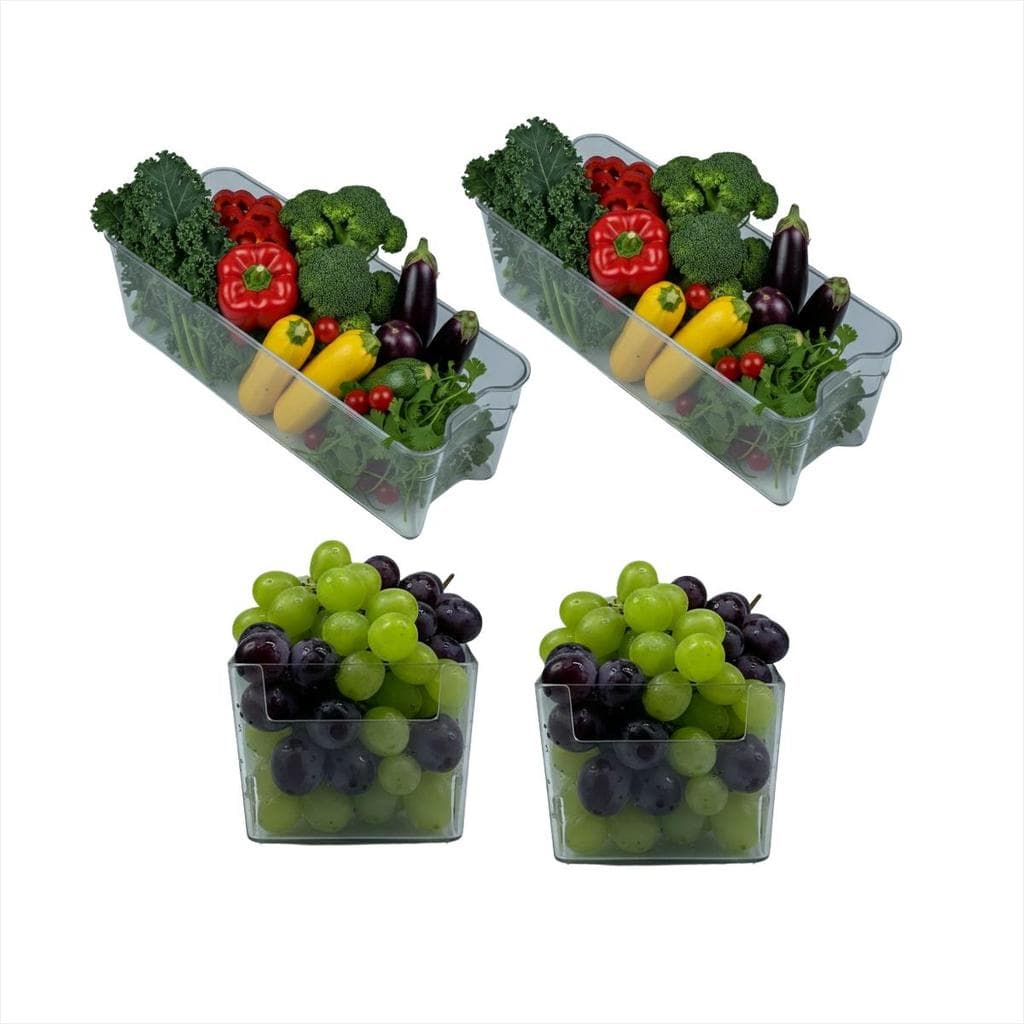 Kit 4 Organizador de Geladeira Acrílico Armário Dispensa Frutas Cesto Plástico Transparente Caixa