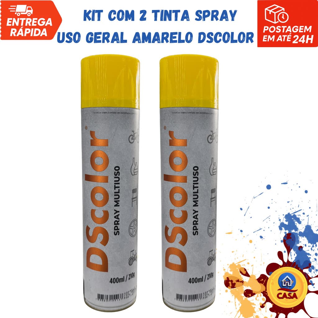 Tinta Spray Uso Geral Amarelo DSColor - Kit com 2 unidades