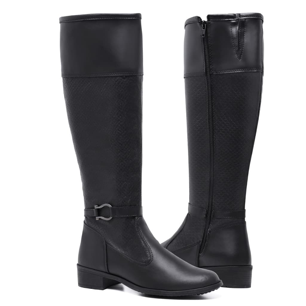 Bota Feminina Montaria Cores Com Fivela Confortável Casual Cano Alto Com Zíper Lateral Mulher