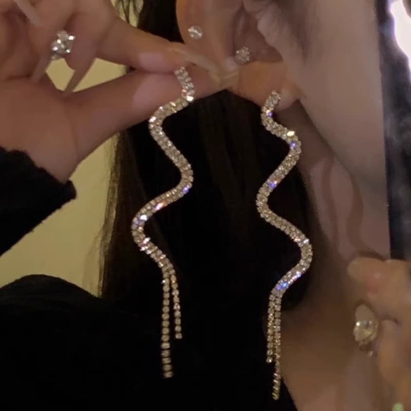 1 Par Moda Longa Rhinestone Em Forma De Cobra Brincos De Tassel Para Mulheres Casamento Simples Jóias