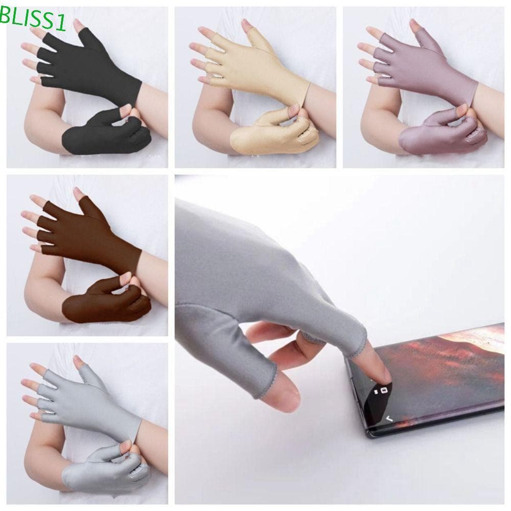 BLISS1 1 Par De Luvas Femininas De Proteção Solar , Finas De Seda Gelada Semi-Dedo Spandex , Respiráveis