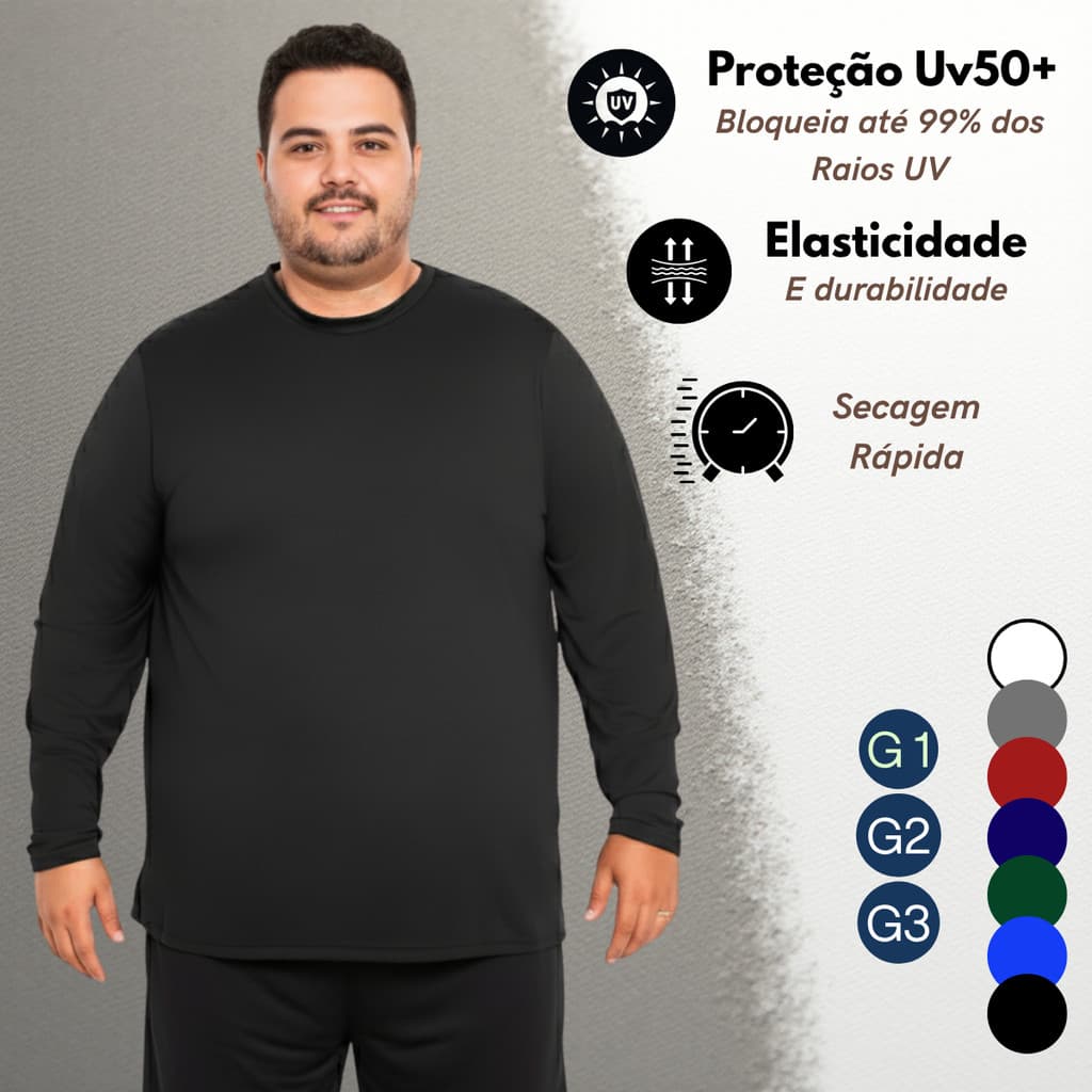 Camisa Térmica Plus Size Proteção Solar Uv 50+  Masculina Manga Longa Segunda Pele Frio