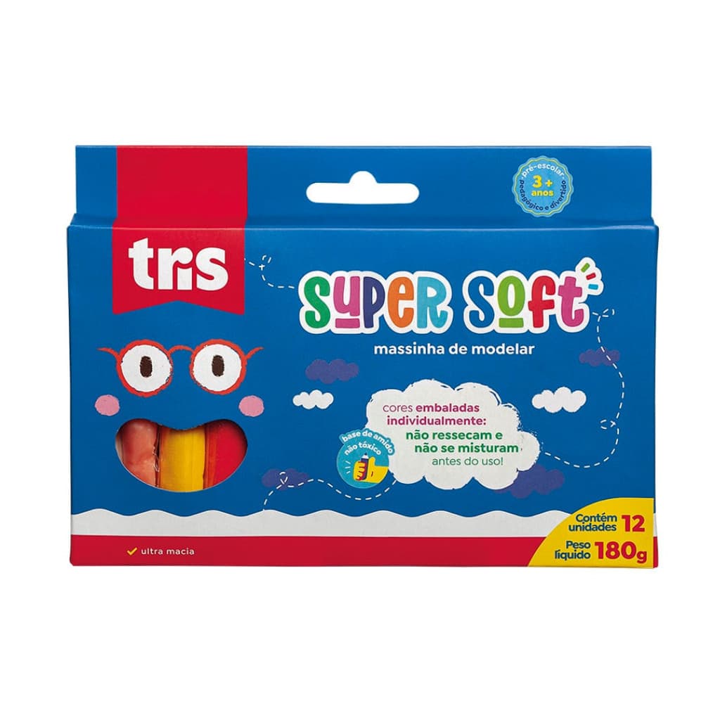 Massinha  de Modelar  Massa Supersoft 12 Cores Tons Comuns - Tris