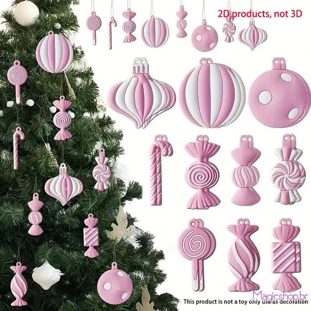 10PCS Decoração de Natal Bastão de Açúcar Rosa Enfeites de Árvore de Natal