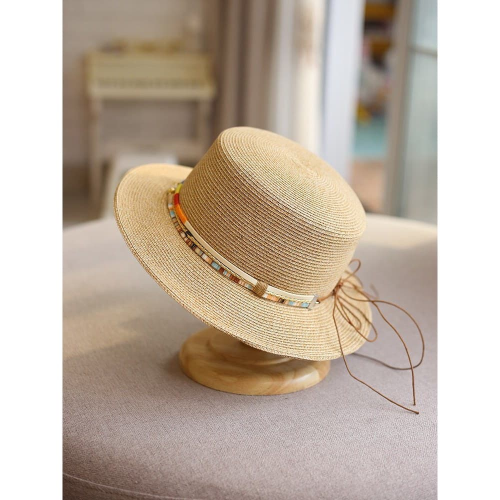 Boêmio estilo Cowboy chapéu feminino verão viagem férias guarda-sol chapéu de sol plana topo chapéu de palha compras All