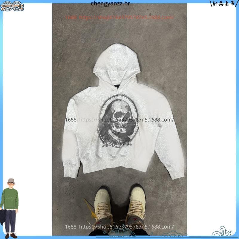 Americano Retro Aranha Retalhos Impressão Hoodies Moda Oversized Solto Completo Zi pper Jaqueta Com Capuz Masculino & #
