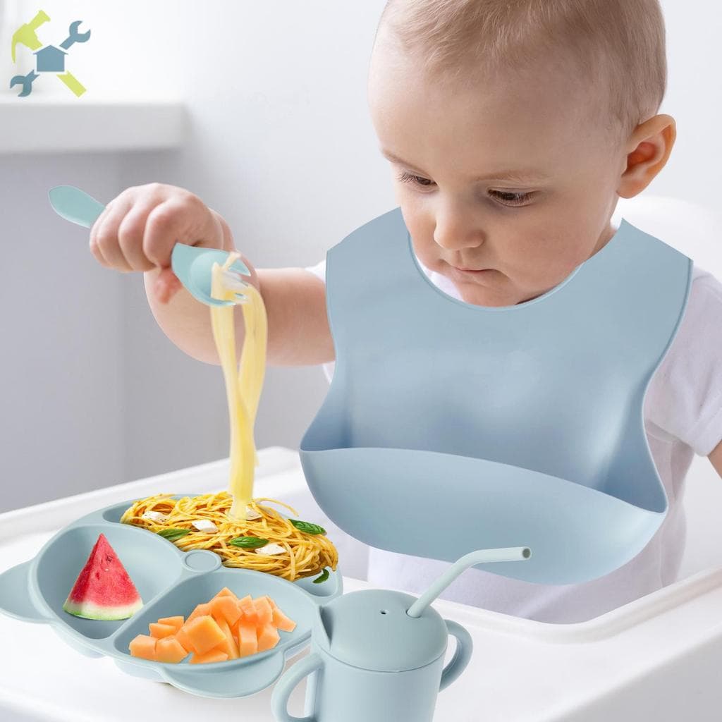 8 Pçs Conjunto De Alimentação Do Bebê Silicone Talheres Reutilizável Led Desmame Suprimentos Lavável Sucção Tigela E Pra