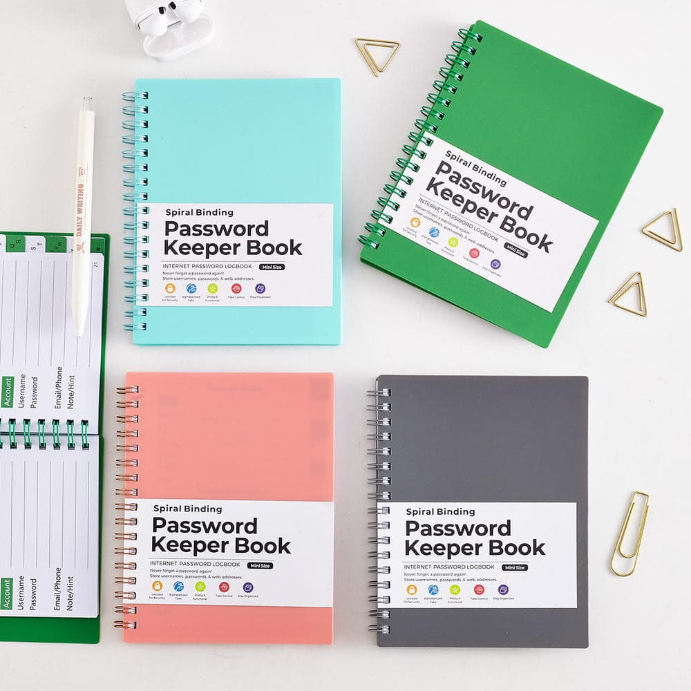 Password Book A6 with Alphabetical Tabs, Protection for Seniors, Individual and Colored, Spiral-bound Hardcover Notebook