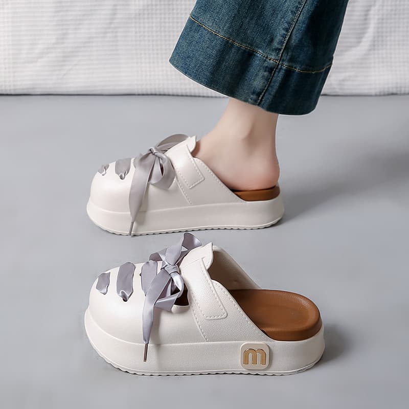 High-End Baotou meia chinelos femininos 2026 novo estilo verão rendas buraco sapatos de sola grossa antiderrapante sandá