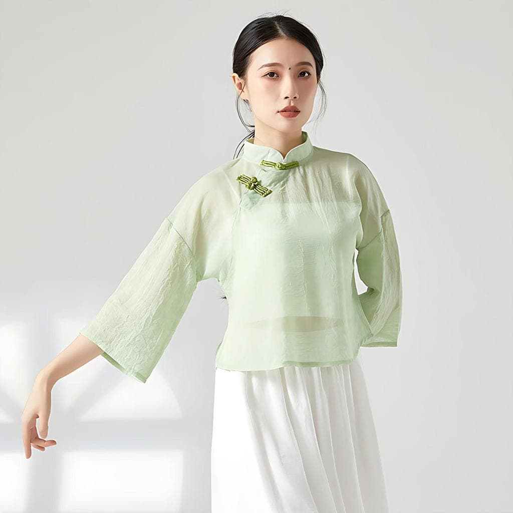 Roupas de prática de dança clássica Retro fivela melhorada Cheongsam topo feminino dança chinesa desempenho profissional