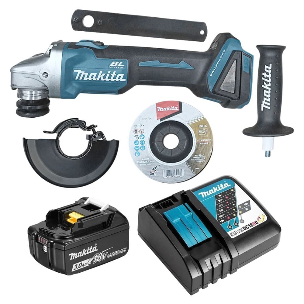 Esmerilhadeira 5" 18V Brushless DGA504Z + Carregador DC18RC + 1 Bateria 3.0Ah - MAKITA